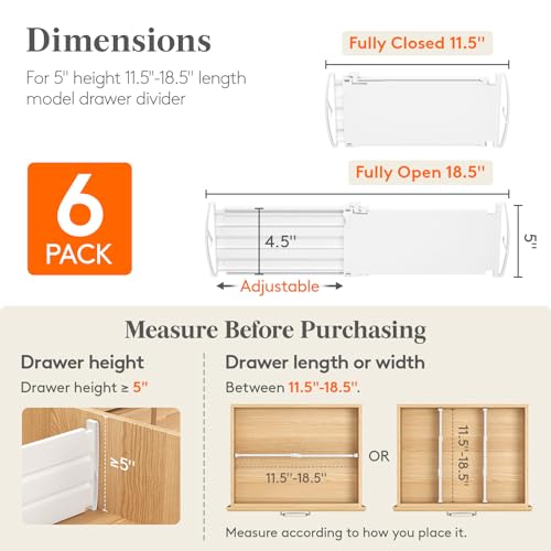 5" Tall Drawer Dividers (5"H, 11.5-18.5"L)