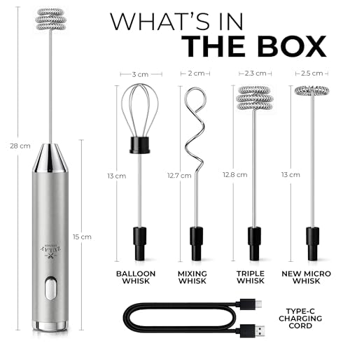 Rechargeable Milk Frother Handheld (Ultra Silver / Rechargeable Z1 Motor Max)