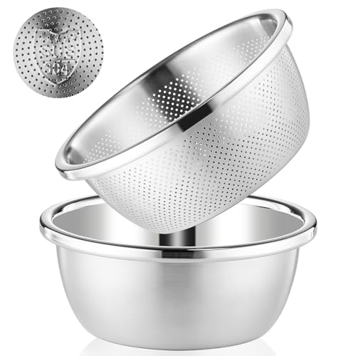 304 Stainless Steel Colander 5QT Microporous Colander & Large Bowl for Kitchen