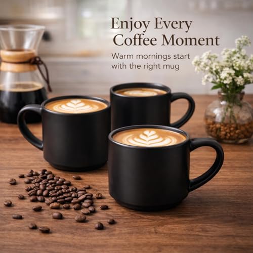 14 OZ Coffee Mugs Set of 6 (Matte Black / Set of 6(14 Ounces))