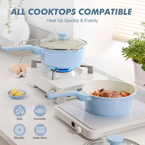 Ceramic Nonstick Saucepan with Lid 1.5 QT (Glacier Blue / 1.5 Quarts)