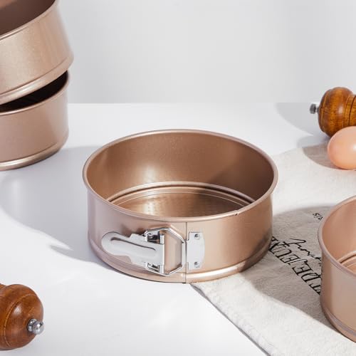 4 Pcs 7 Inch Non Stick Springform Pan with Removable Bottom Carbon Steel Round Springform Cheesecake Pan with Stainless Steel Spring Buckles for Baking Kitchens Restaurant (Champagne Gold / 7 Inch)