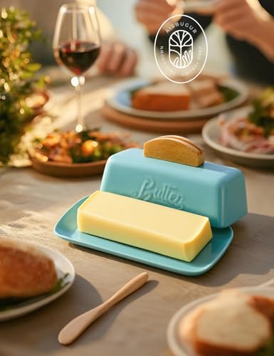 Butter Dish with Lid and Knife Butter Tray Holder for Counter Skyblue