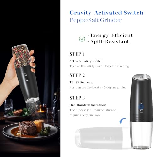 Rechargeable Salt Pepper Grinder Set (Black+Black-Set)