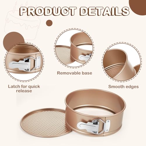 4 Pcs 7 Inch Non Stick Springform Pan with Removable Bottom Carbon Steel Round Springform Cheesecake Pan with Stainless Steel Spring Buckles for Baking Kitchens Restaurant (Champagne Gold / 7 Inch)