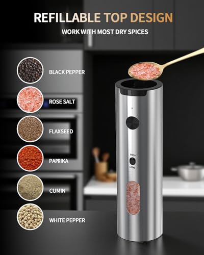 Rechargeable Electric Salt and Pepper Grinder Set (2-Speed Silver)