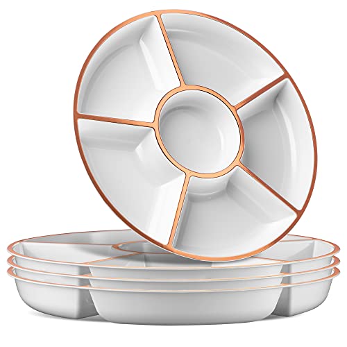 6 Sectional Round Plastic Serving Tray (White & Rose Gold)