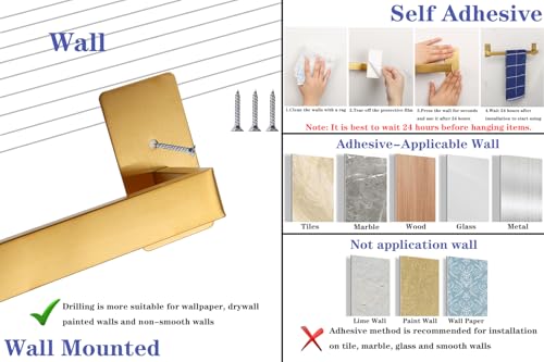 Bathroom Towel Bar Self Adhesive (Gold / 16 IN)