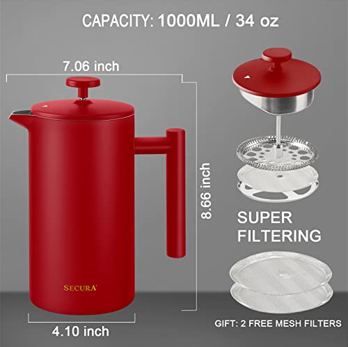 French Press Coffee Maker (Red / 34 oz)