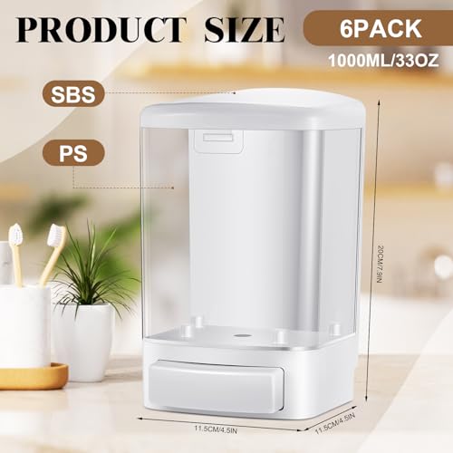 6 Pcs Wall Mounted Soap Dispenser (White / 33.8 oz 1000 ml)