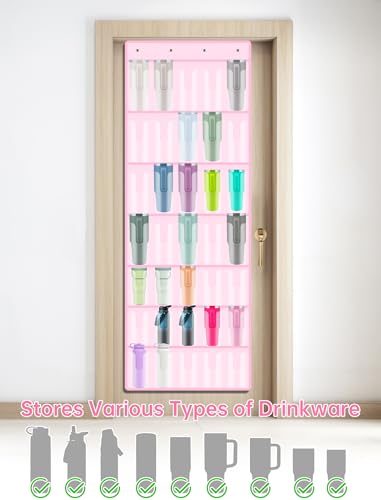 35 Pocket Door Hanging Cup Organizer Fit for Stanley Tumbler 30 40oz (75.2'' x 24.4" / Pink (Upgraded))