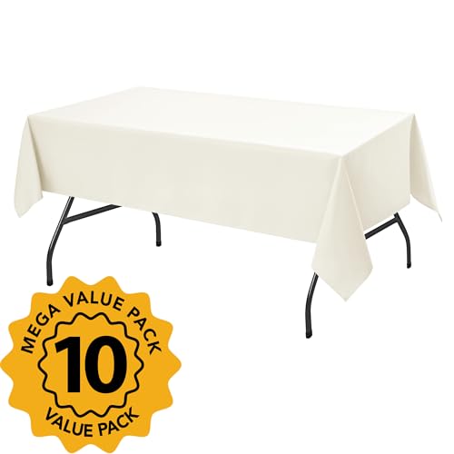 10 Pack Ivory Tablecloths for Rectangle Tables (Ivory / 54x108 In, 10 Pack)