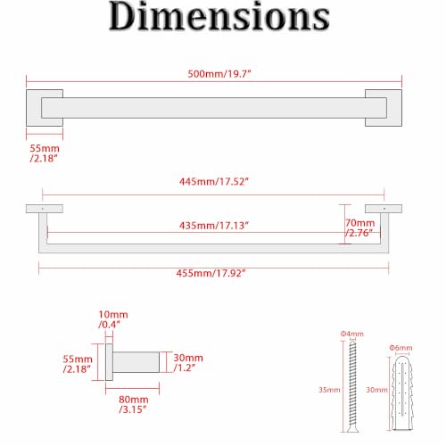 20 Inch Towel Bar for Bathroom Wall Mounted (Single 20 Inch(Assemble) / Brushed Nickel)