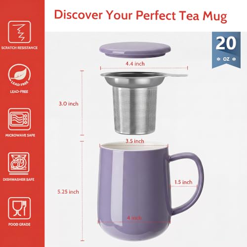 20 oz Porcelain Tea Mug with Infuser and Lid (Purple)