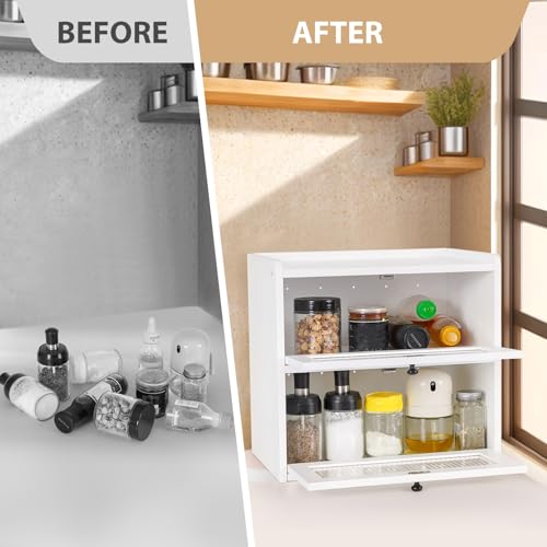 Bread Box for Kitchen Countertop Wooden Bread Storage Container Bin 2 Layer Breadbox Holder Large Capacity Keeper Vintage Farmhouse Food Organizer Pantry Shelf Acrylic Window (White)