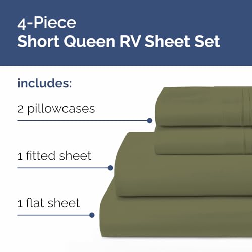 Short Queen Size 4 Piece Bed Sheet Set (15 - Sage Green / Short Queen)