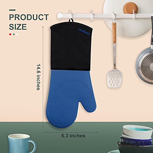Silicone Oven Mitts (Royal Blue & Black / 14.6in Oven Mitts)