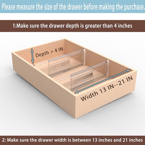 6 Pack Adjustable Drawer Dividers for Clothes (6 PCS-T2-Clear-4 IN)