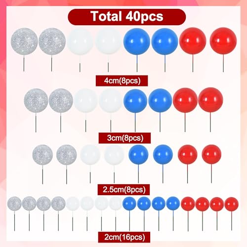 40 Pcs Foam Ball Cake Toppers with Sticks Mini Cake Decorations for Birthdays (40 Count)