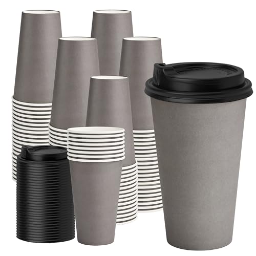 16 oz Coffee Cups with Lids (Gray / 16 oz)