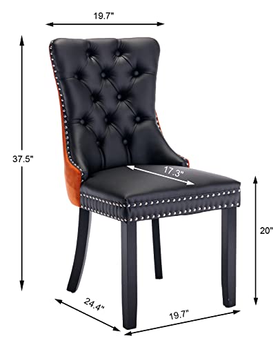 Orange Velvet and Black PU Upholstered Dining Chairs Set of 4 (Black 4)