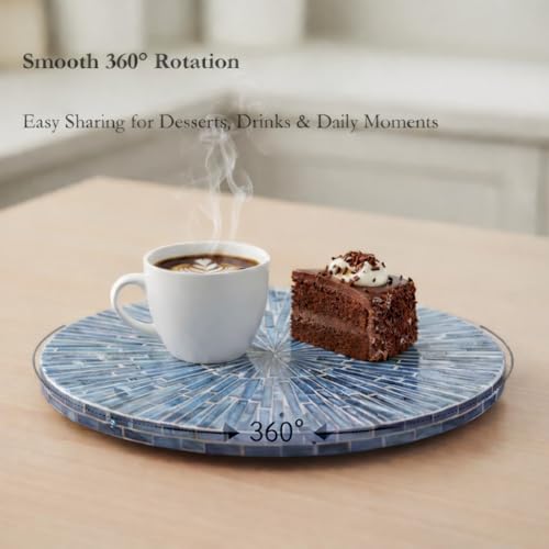 12.6” Handcrafted Mother of Pearl Blue Starburst Lazy Susan