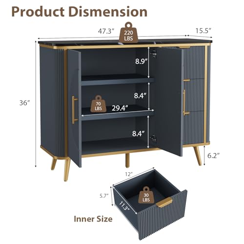 47.3" Modern Buffet Cabinet with Storage (Navy Blue-3draws)