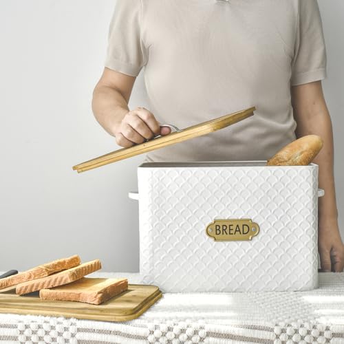 Extra Large Space Saving Farmhouse Bread Box With Wood Lid