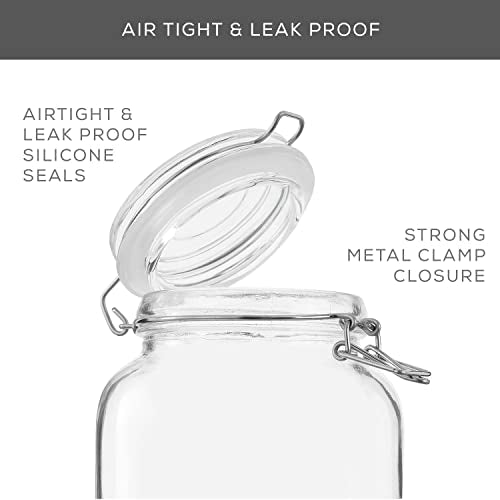 Airtight Glass Jars with Lids Set of 3. 32oz Glass Jar with Lid and 6 Silicone Seals! Med Glass Food Storage Containers. Square Mason Jar