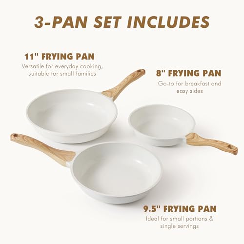 Ceramic Nonstick Frying Pan Skillets (White / 8+9.5+11 Inch)