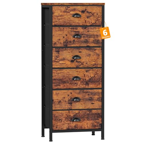 Dresser for Bedroom (Rustic Brown / 11.5"D x 16"W x 39.6"H (6 Drawers))