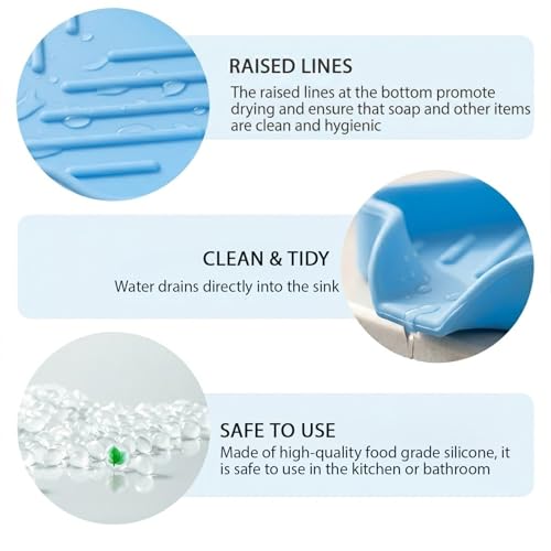 Silicone Soap Dish with Drain Spout (Light Blue / S(4.9"×3.2"))