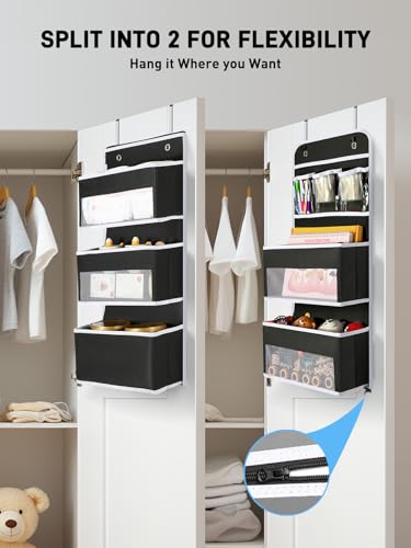 2-in-1 Over The Door Organizer for Nursery Closet Bathroom Dorm (Black / 6 Tier)