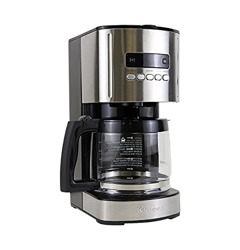 Kenmore Coffee Maker 12 cup Drip Coffee Machine Reusable Filter Programmable Timer Digital Display Aroma Control Glass Carafe Charcoal Water Filter Regular Bold Stainless Steel and Black