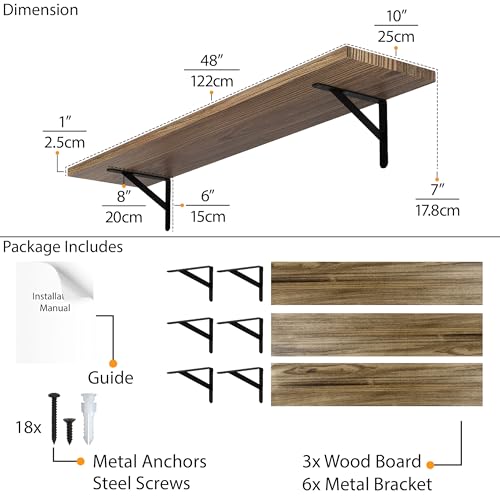 Forme 48 inch Long x 10 in Deep Rustic Floating Shelves for Wall Storage