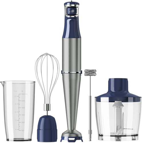 Immersion Blender Handheld 5 in 1 Hand Blender Set 1100W Heavy Duty (Navy Blue / 5 in 1)