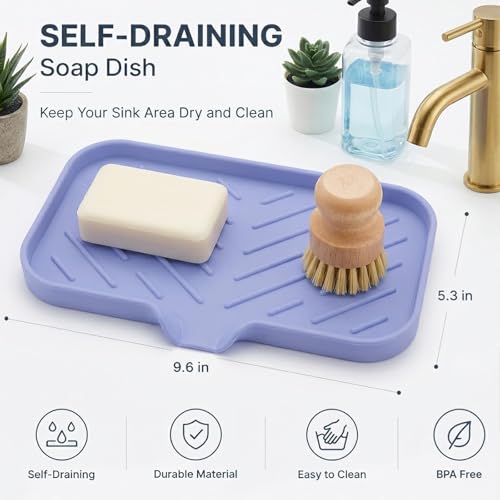 Silicone Soap Dish with Drain Spout (Light Purple / M(9.6"×5.3"))