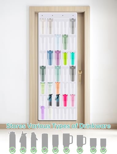 35 Pocket Door Hanging Cup Organizer Fit for Stanley Tumbler 30 40oz (75.2'' x 24.4" / White (Upgraded))