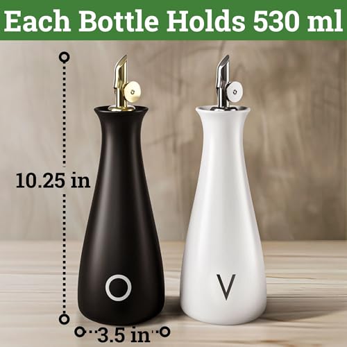 Ceramic Oil and Vinegar Dispenser Set of 2 with Self (Black & White - Oil & Vinegar)