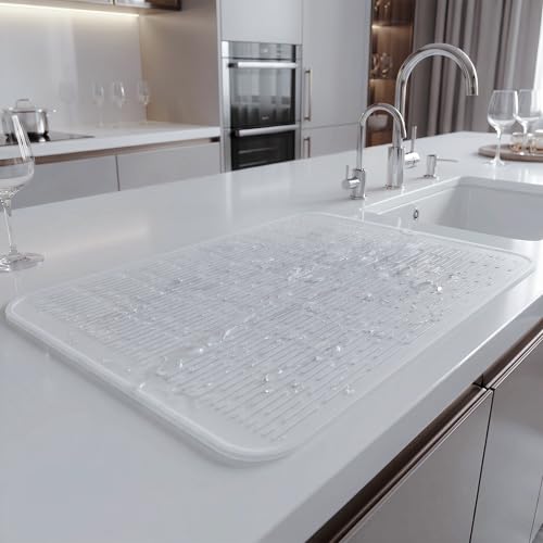Silicone Dish Drying Mat for Multiple Usage (Translucent / 28"L x 18"W)