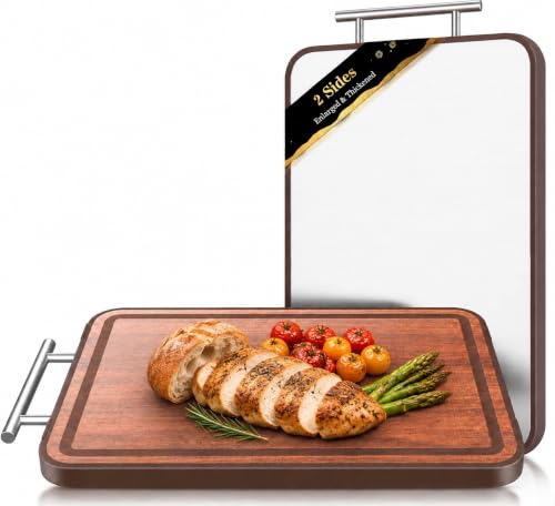Double Sided Stainless Steel and Ebony Cutting Board (16.3"L x 11"W)