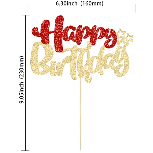 1Pcs Happy Birthday Cake Topper Glitter Happy Birthday Cake Pick for Christmas Theme Baby Shower Anniversary Party Decorations Supplies Red Gold (Style 2 / Red Gold)