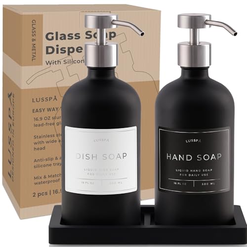 Glass Soap Dispenser Set of 2 (Black/Silver)
