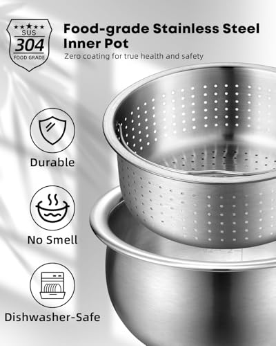 Low Carb Rice Cooker Stainless Steel Inner Pot (Grey & White)