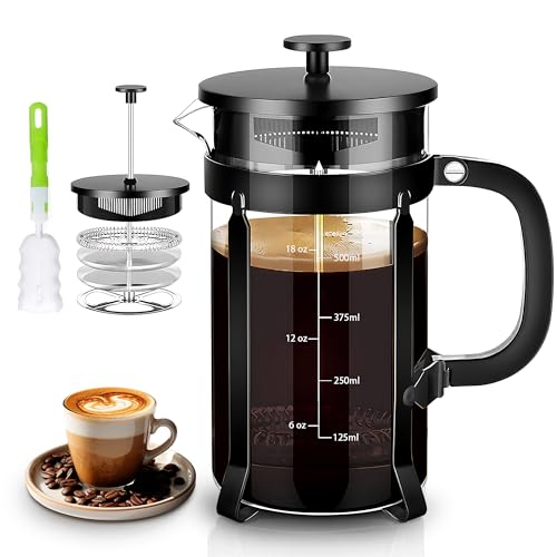 French Press Coffee Maker 304 Stainless Steel Coffee Press (Black / 21 oz)