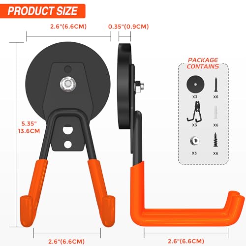 3Pcs Large Magnetic Hooks Heavy Duty for Garage (2.6" Magnet-3 Pack-Orange)