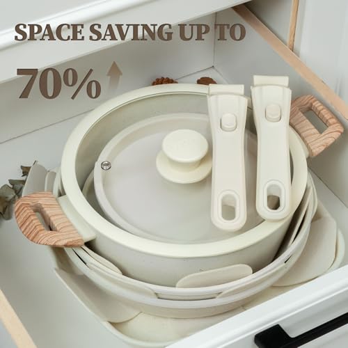 23Pcs Ceramic Cookware Set Non Stick Pots and Pans Set Non Toxic with Detachable Handle Induction Kitchen Cookware Set Space Saving