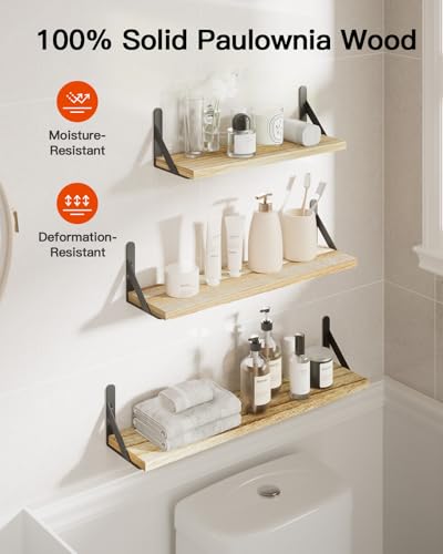 Amada Solid Paulownia Wood Wall Shelves (Wooden / Large)