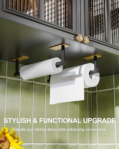 Paper Towel Holder Under Cabinet Self Adhesive Black & Gold