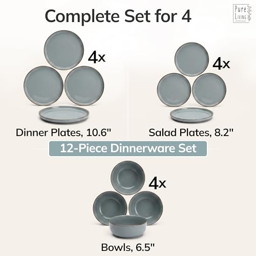 12 Piece Stoneware Dinnerware Set for 4 (Rustic / Smoke Blue / Set for 4 (12pcs))